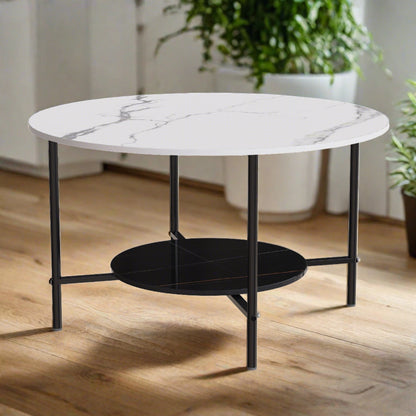 2 Tier Round Coffee Table with Metal Frame - Homevalley.co.uk