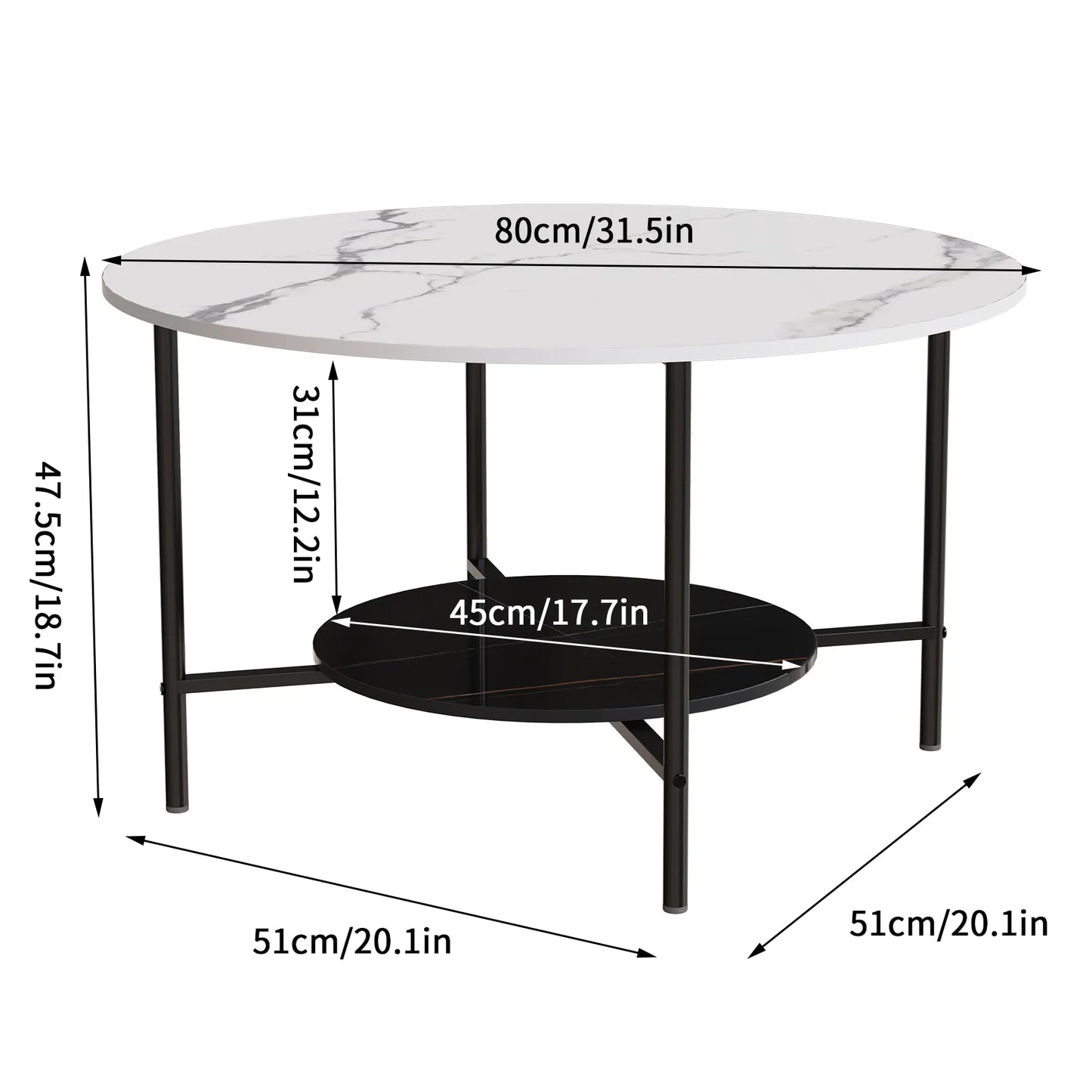 2 Tier Round Coffee Table with Metal Frame - Homevalley.co.uk
