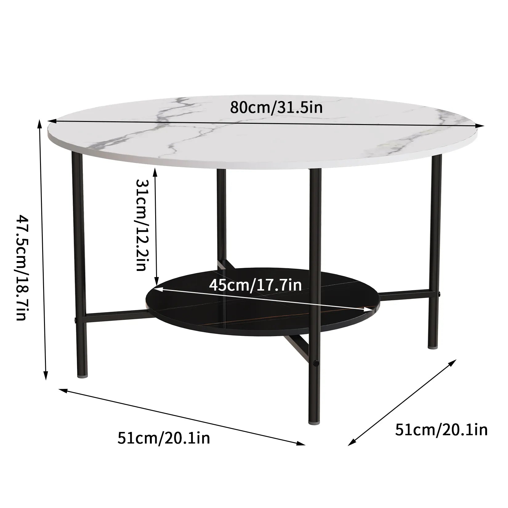 2 Tier Round Coffee Table with Metal Frame - Homevalley.co.uk