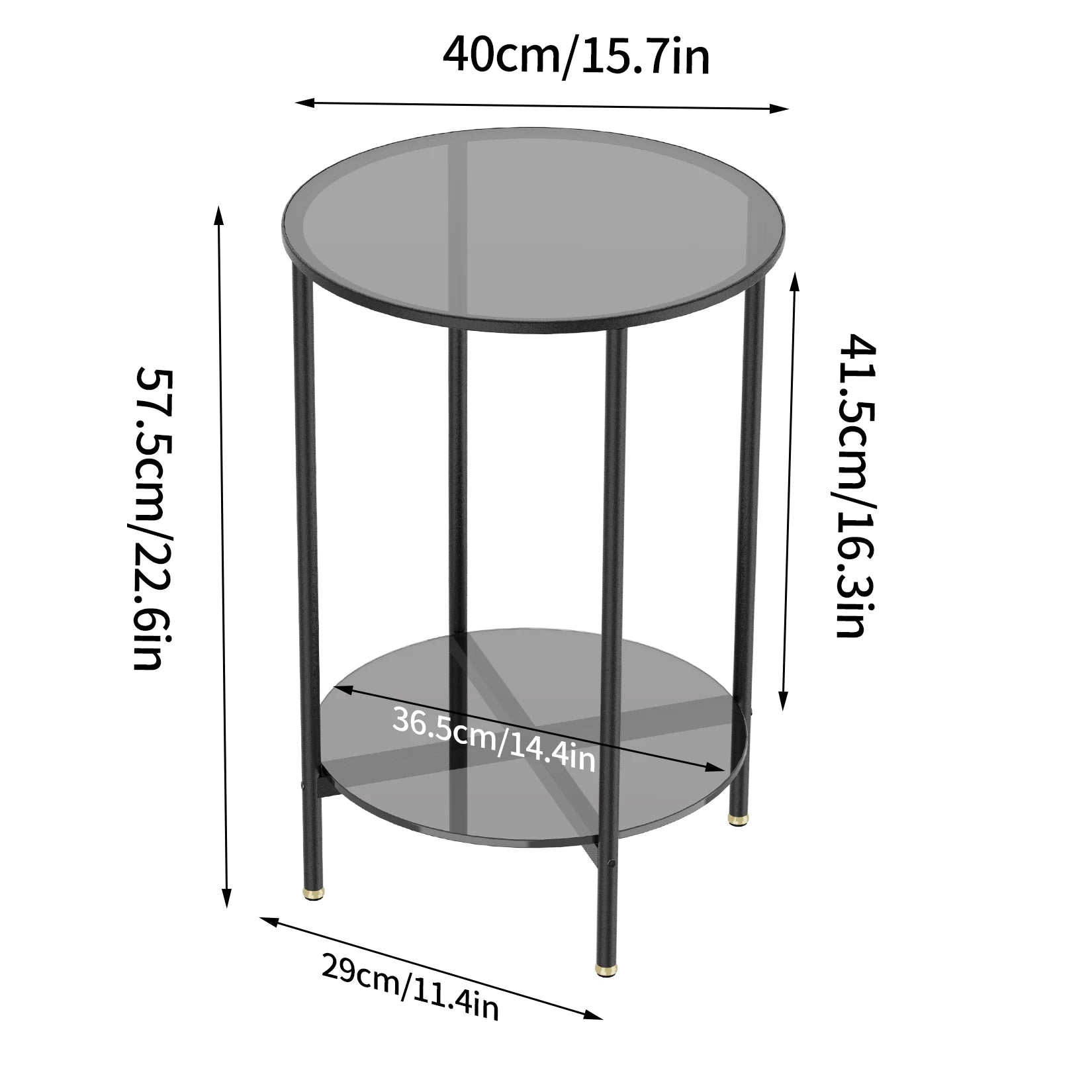 2-Tier Round Glass Coffee Side Table with Metal Steel Frame - Homevalley.co.uk
