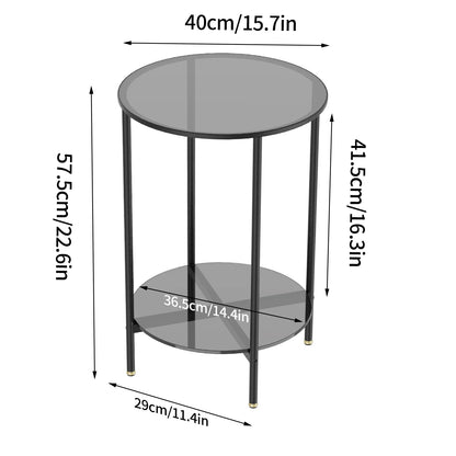 2-Tier Round Glass Coffee Side Table with Metal Steel Frame - Homevalley.co.uk