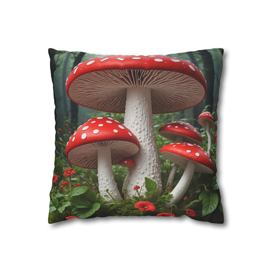 Enchanting Mushroom Square Cushion Cover, Cottagecore Pillowcase, Flowers and Mushroom, Mystical Mushroom Haven, Vintage Mushroom Pillowcase - Homevalley.co.uk