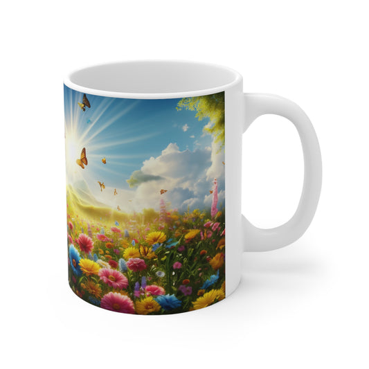 Floral Field, Butterflies and sunshine Coffee Mug, Floral Tea cut, Mother's day, Gift for her 11oz - Homevalley.co.uk