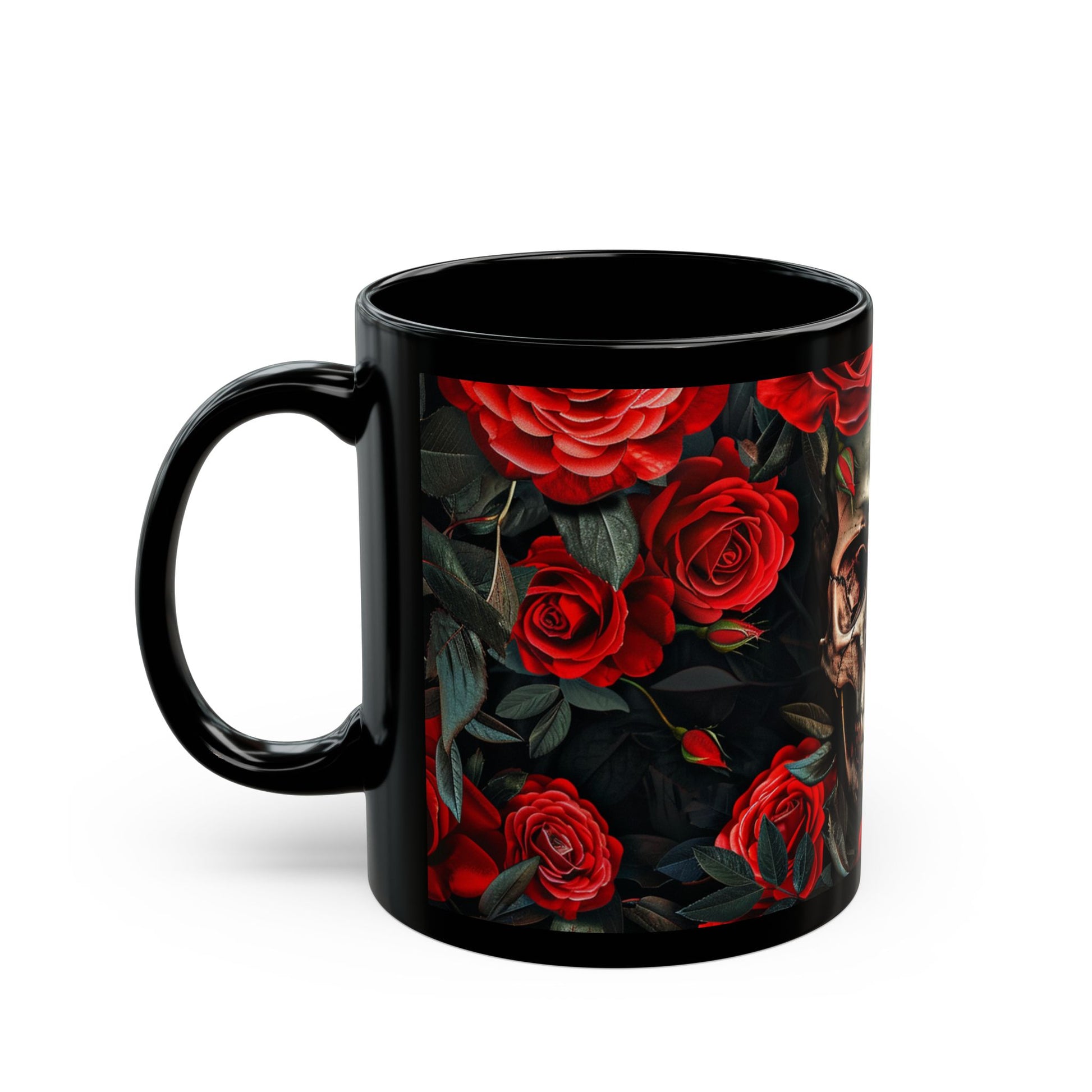 Scull and Red Roses Black Coffee Mug, Black Tea Cup, Gift for Him, Gift for Her, Father's day, Mother's day, Gift Idea (11oz, 15oz) - Homevalley.co.uk