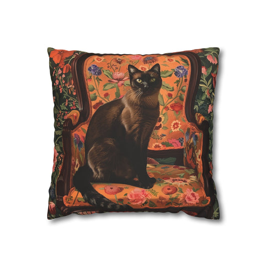 Seamise Cat Cushion Cover, Flowers Cushion Cover, Floral Pillow, Botanical Pillow, Animal Lovers - Homevalley.co.uk
