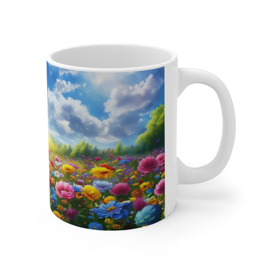 Floral Field, Butterflies and sunshine Coffee Mug, Floral Tea cut, Mother's day, Gift for her 11oz - Homevalley.co.uk