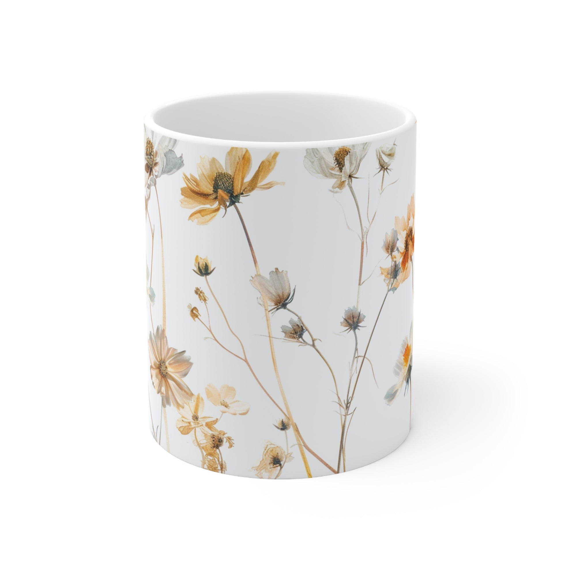 Pressed Flowers Design Ceramic Coffee Mug, Floral Coffee Cup, Botanical Tea Cup, 11oz - Homevalley.co.uk