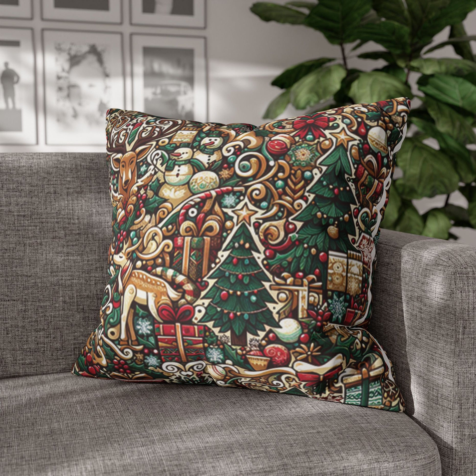 Christmas Square Pillowcase, Holiday Cushion Cover, Festive Throw Pillow, Xmas Decor, Home Decor Gift - Homevalley.co.uk