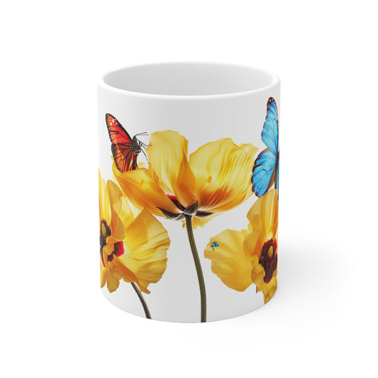 Flowers Butterflies Coffee Mug, Wildflower Mug, Cottagecore Coffee Mug, Botanical Tea Cup, Flower Garden Mug, Mothers Day GiftCups, 11oz - Homevalley.co.uk
