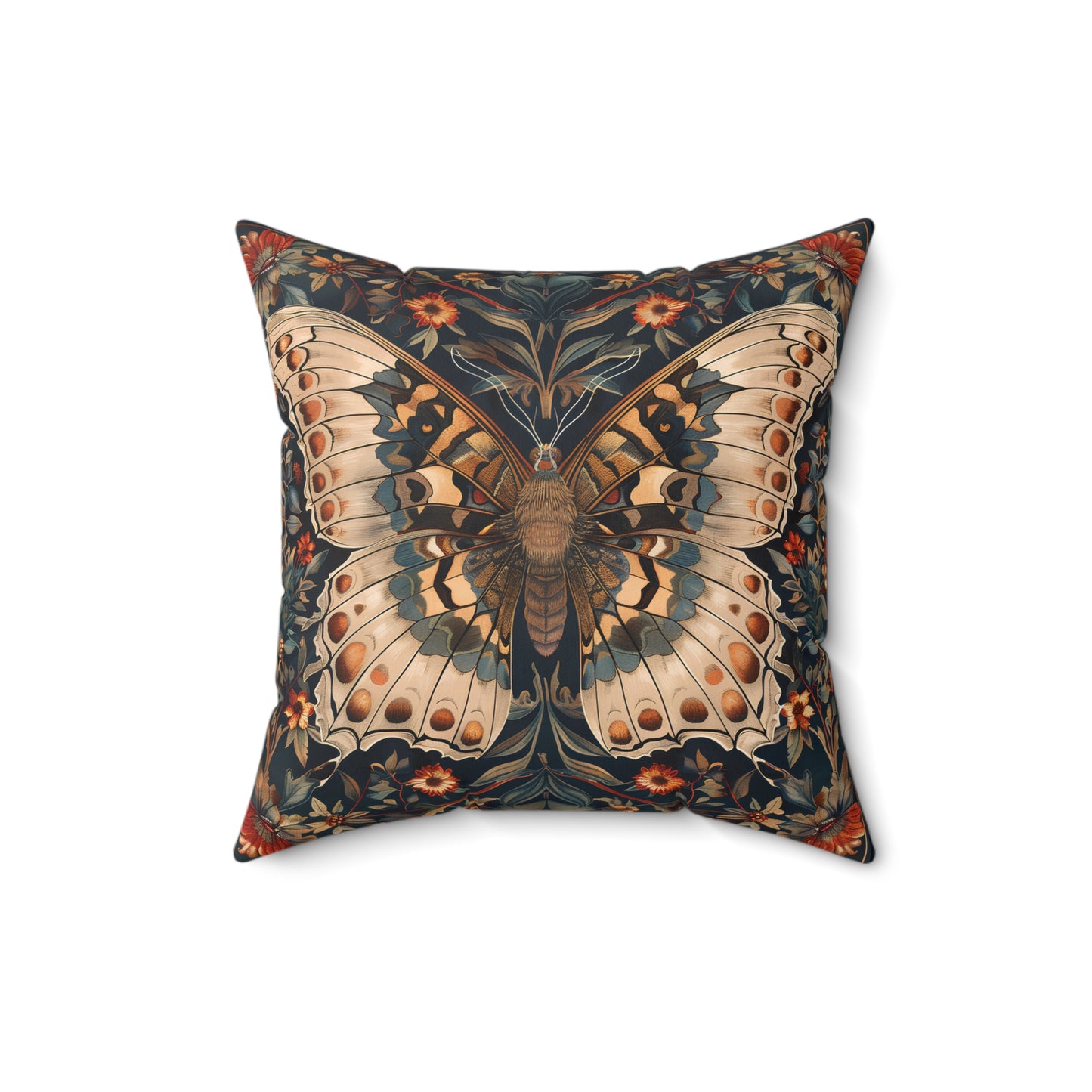 Butterfly Design Square Pillow, Butterflies and Flowers, insert included - Homevalley.co.uk
