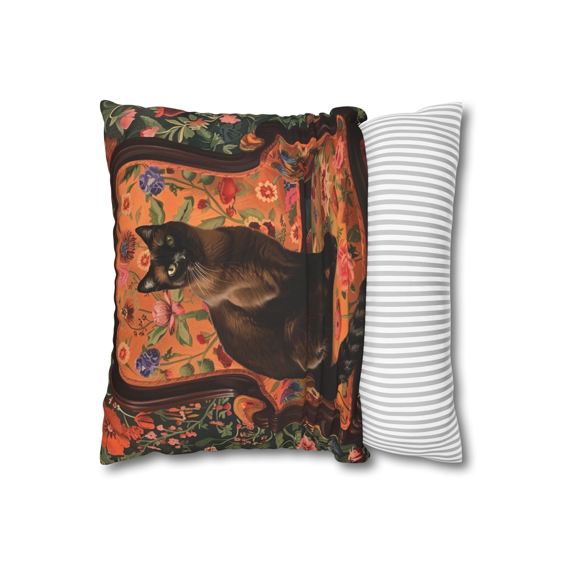 Seamise Cat Cushion Cover, Flowers Cushion Cover, Floral Pillow, Botanical Pillow, Animal Lovers - Homevalley.co.uk