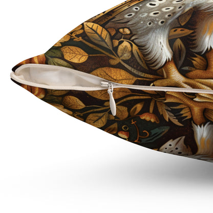 William Morris Style Square Pillow with Barn Owl Design, insert included - Homevalley.co.uk