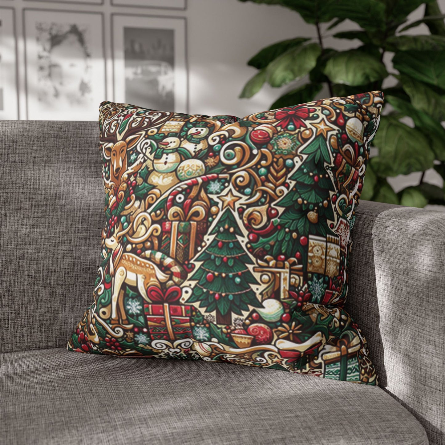 Christmas Square Pillowcase, Holiday Cushion Cover, Festive Throw Pillow, Xmas Decor, Home Decor Gift - Homevalley.co.uk
