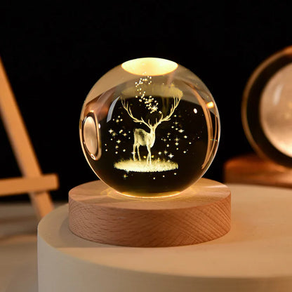 3D Laser Engraved Crystal Ball Glass LED Warm Night Light - Homevalley.co.uk