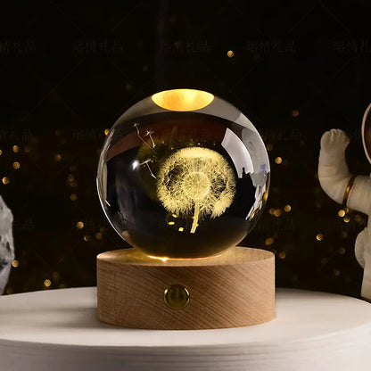 3D Laser Engraved Crystal Ball Glass LED Warm Night Light - Homevalley.co.uk