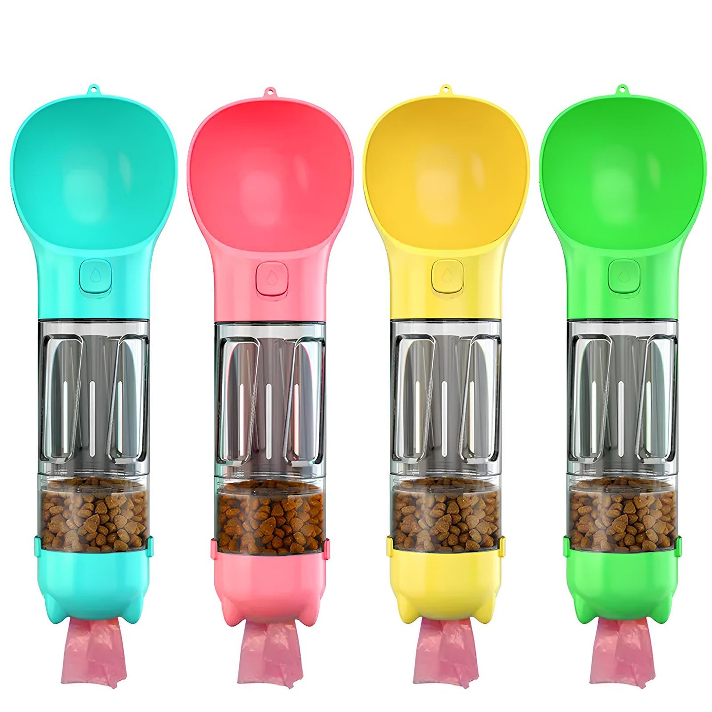 4 in1 Portable Cat Dog Water Bottle Feeder Drinker Poop Bag Dispenser - Homevalley.co.uk