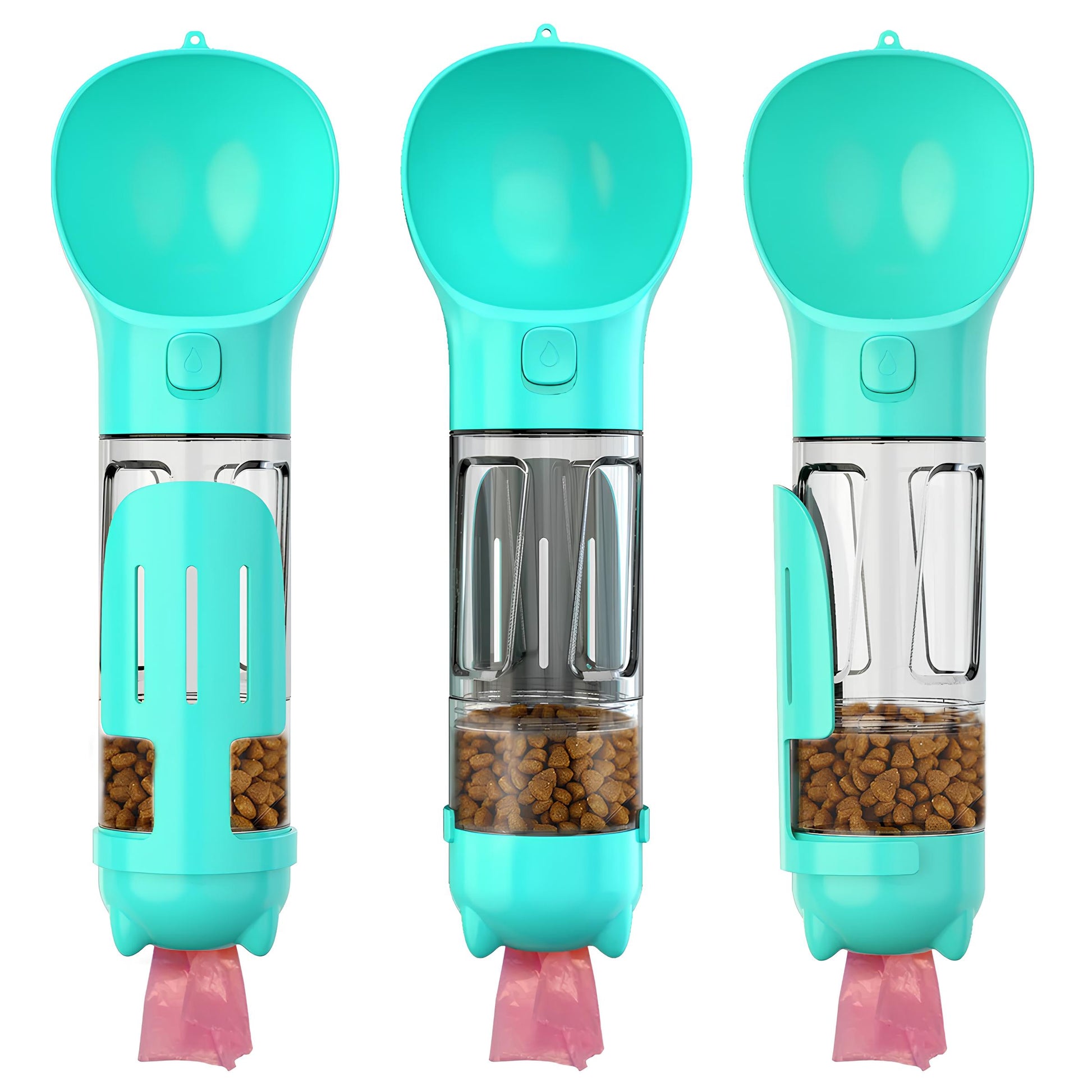 4 in1 Portable Cat Dog Water Bottle Feeder Drinker Poop Bag Dispenser - Homevalley.co.uk