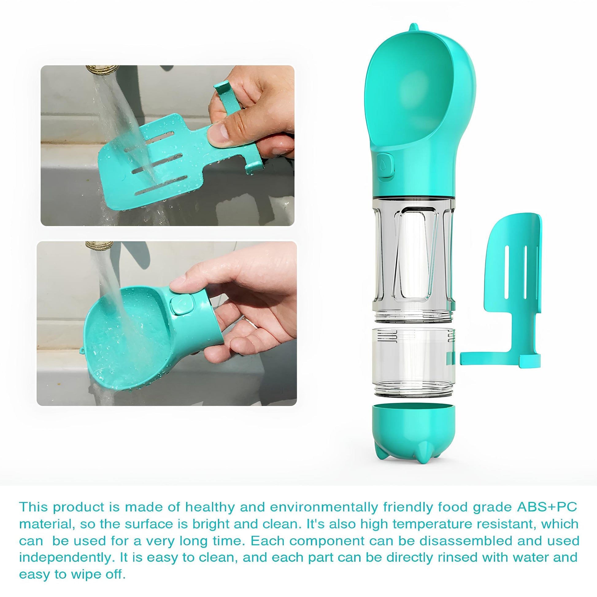 4 in1 Portable Cat Dog Water Bottle Feeder Drinker Poop Bag Dispenser - Homevalley.co.uk