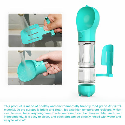 4 in1 Portable Cat Dog Water Bottle Feeder Drinker Poop Bag Dispenser - Homevalley.co.uk