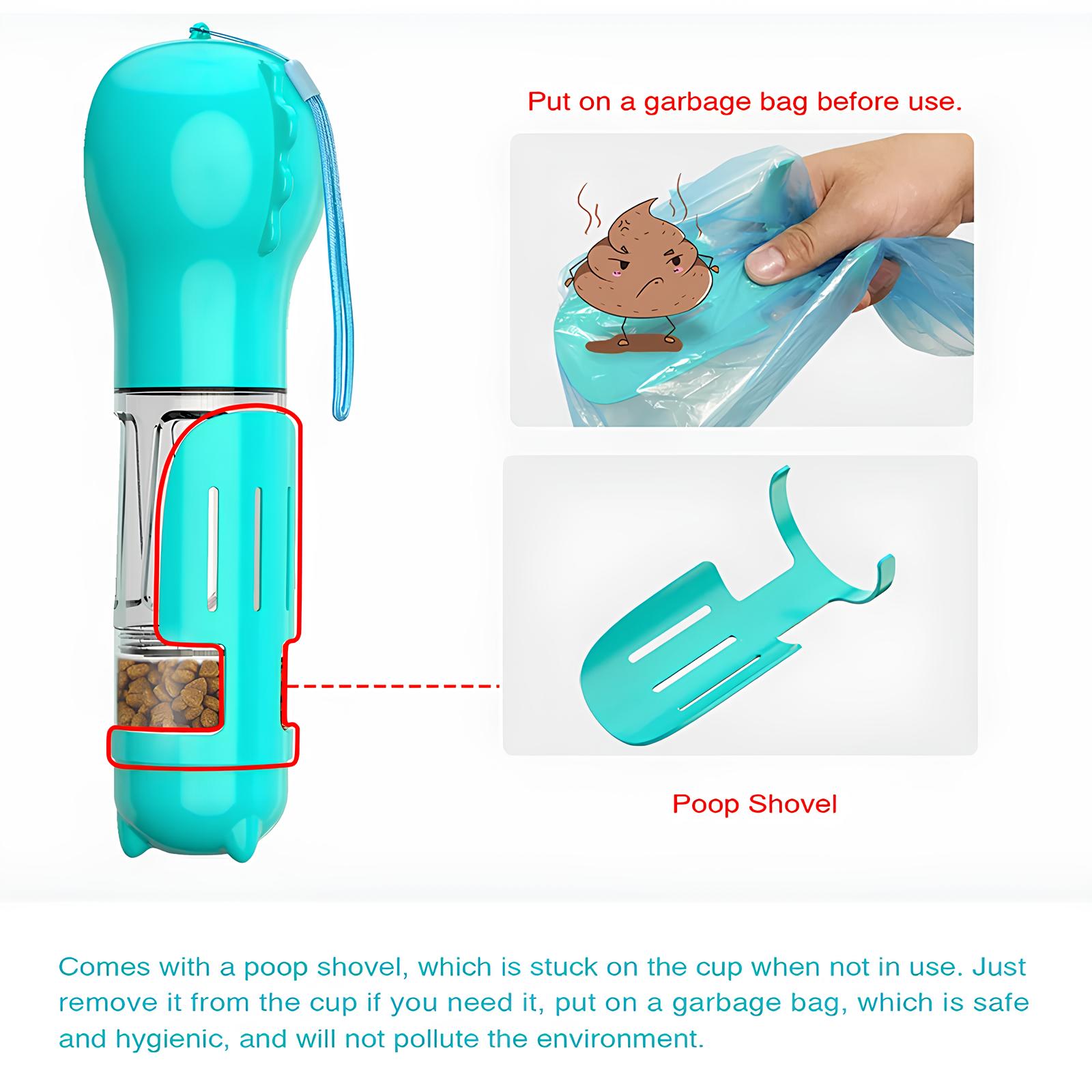 4 in1 Portable Cat Dog Water Bottle Feeder Drinker Poop Bag Dispenser - Homevalley.co.uk
