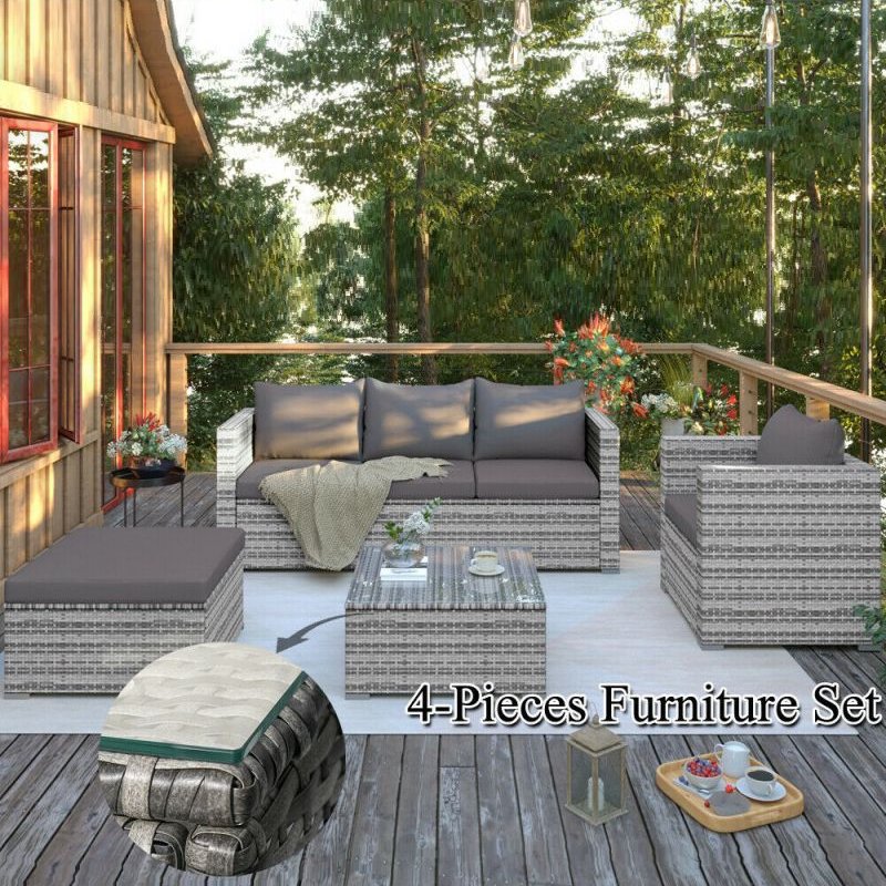 4 Piece Rattan Garden Patio Sofa Sets with Coffee Table - Homevalley.co.uk