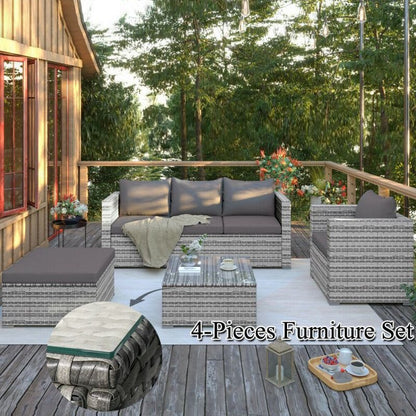 4 Piece Rattan Garden Patio Sofa Sets with Coffee Table - Homevalley.co.uk