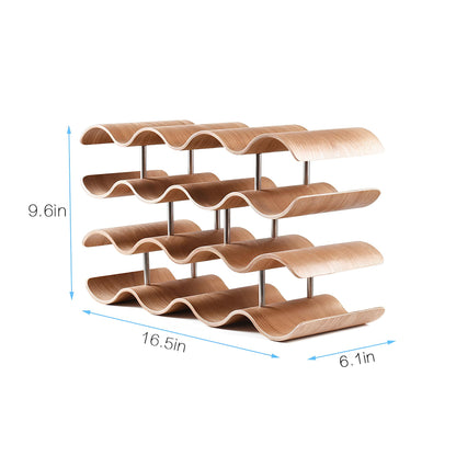 4 Tier Wave Bamboo Wine Rack 14 Bottle Set - Homevalley.co.uk