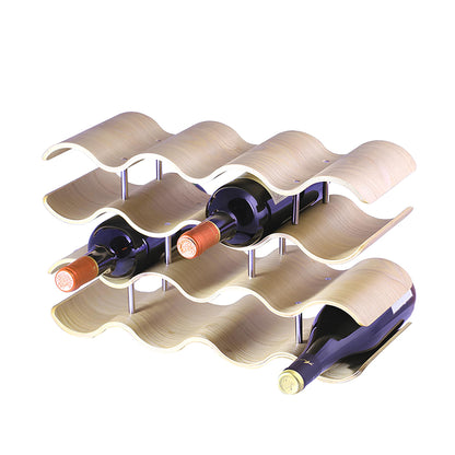 4 Tier Wave Bamboo Wine Rack 14 Bottle Set - Homevalley.co.uk