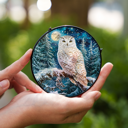 White Owl Stained Glass Effect Suncatcher for Window Hanging
