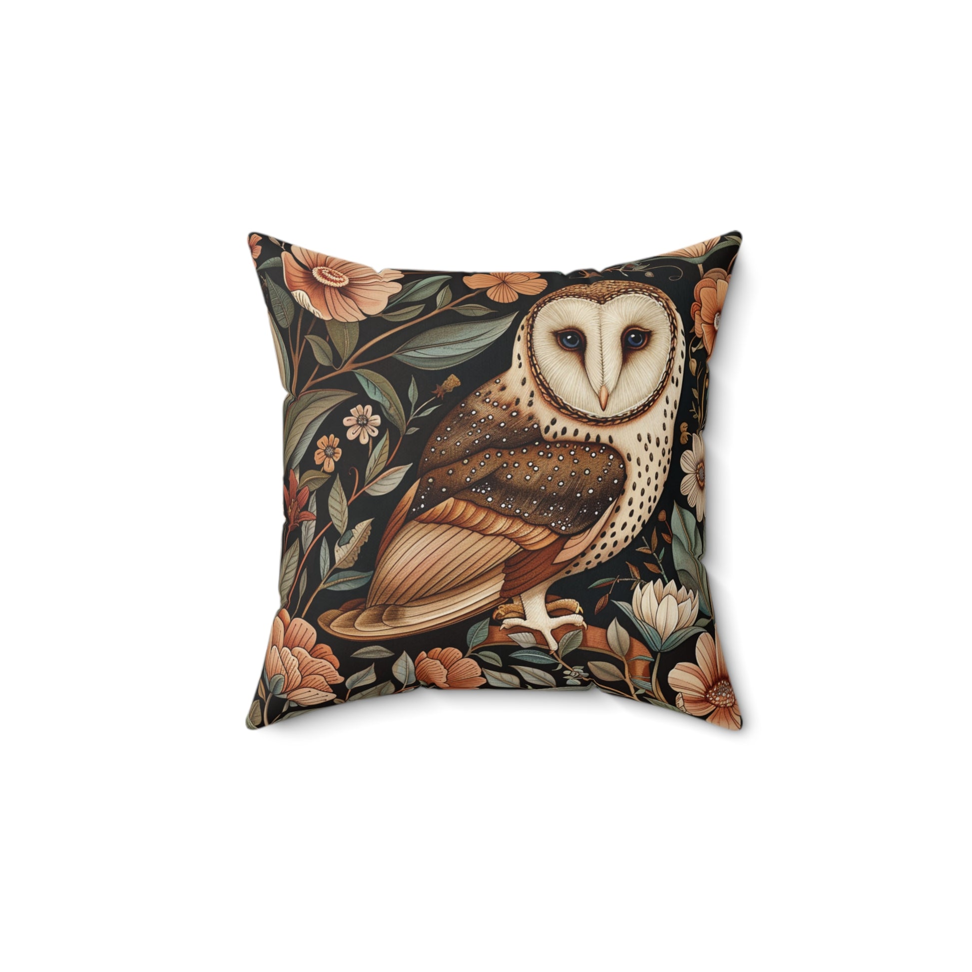 William Morris Style Square Pillow with Barn Owl Design, insert included - Homevalley.co.uk