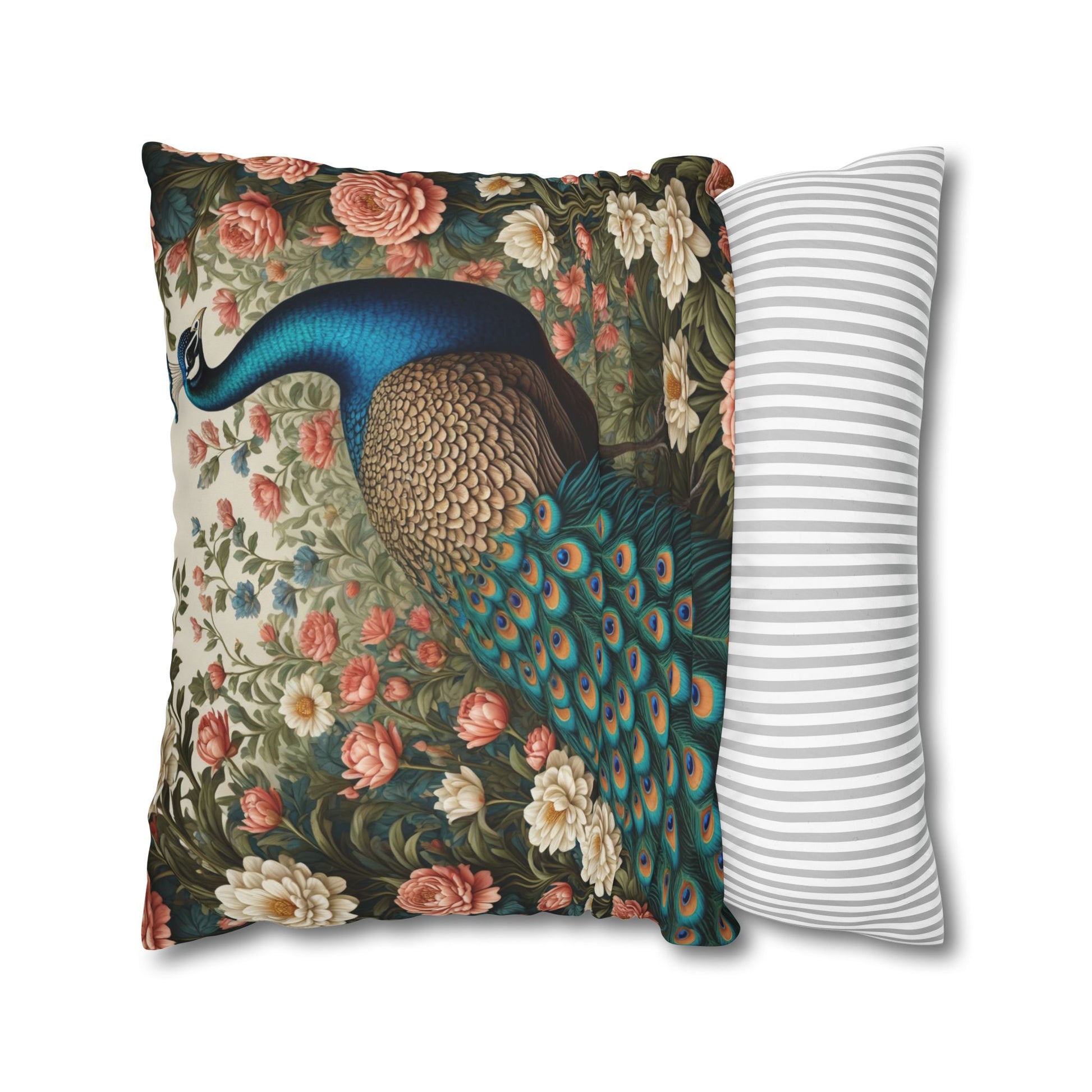 Enchanting Peacock William Morris Style Square Pillow, Throw Pillow Peacock Design, Decorate with Magic - Homevalley.co.uk
