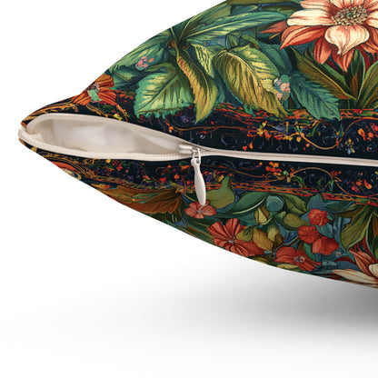William Morris Style Mushroom and Botanicals Square Pillow, Red Mushroom and Flowers, insert included - Homevalley.co.uk