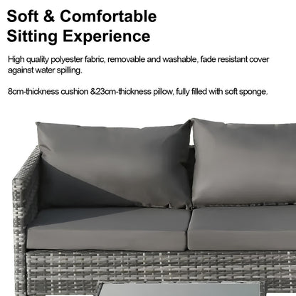 4PCS Garden Rattan Corner Sofa Set Outdoor Furniture Patio Sofa With Storage Box - Homevalley.co.uk