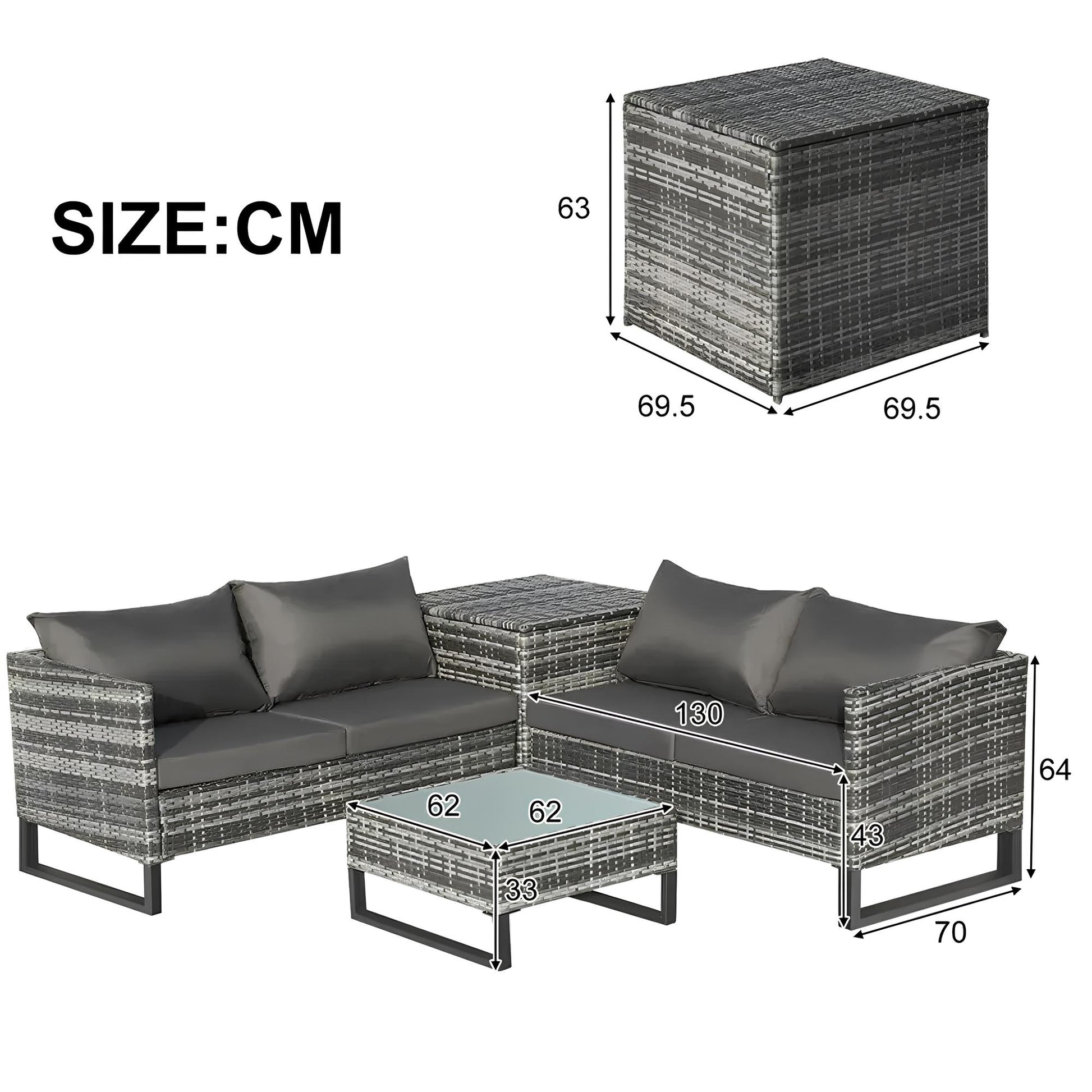4PCS Garden Rattan Corner Sofa Set Outdoor Furniture Patio Sofa With Storage Box - Homevalley.co.uk