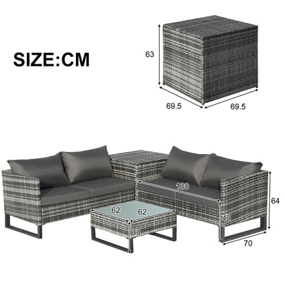 4PCS Garden Rattan Corner Sofa Set Outdoor Furniture Patio Sofa With Storage Box - Homevalley.co.uk