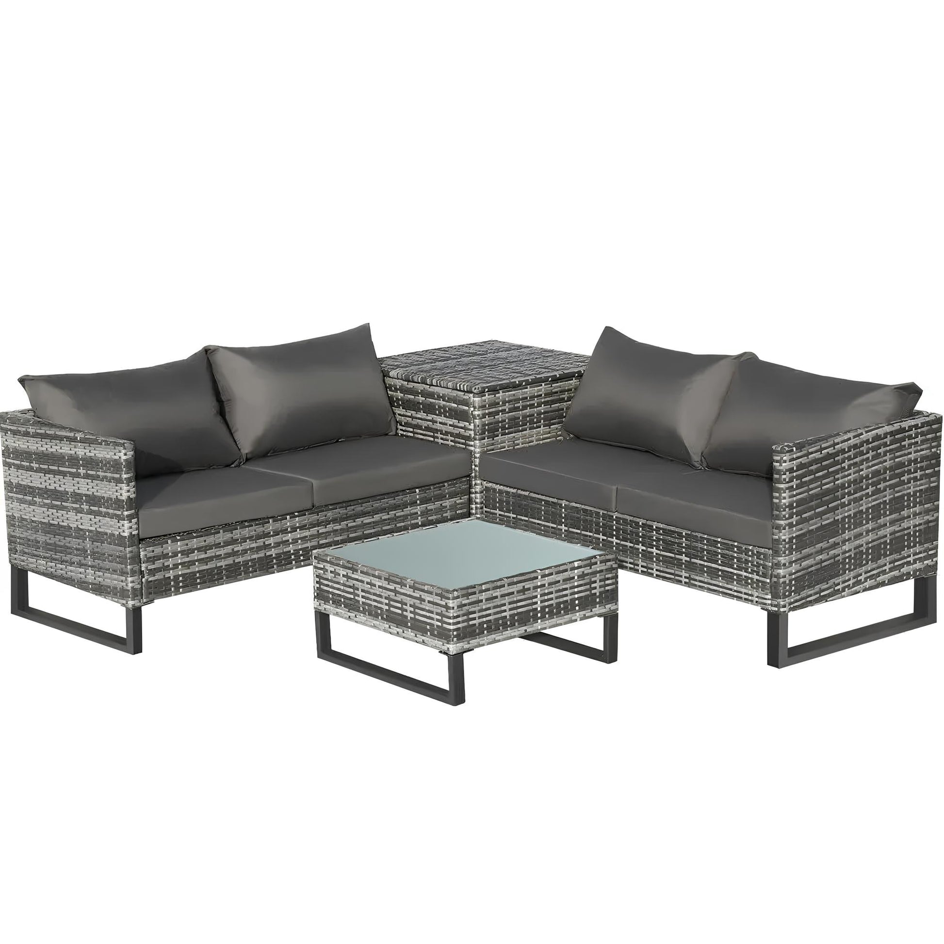 4PCS Garden Rattan Corner Sofa Set Outdoor Furniture Patio Sofa With Storage Box - Homevalley.co.uk
