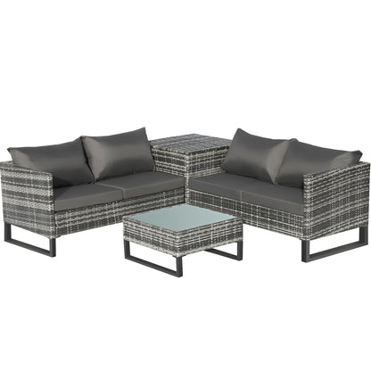 4PCS Garden Rattan Corner Sofa Set Outdoor Furniture Patio Sofa With Storage Box - Homevalley.co.uk