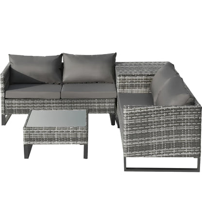4PCS Garden Rattan Corner Sofa Set Outdoor Furniture Patio Sofa With Storage Box - Homevalley.co.uk