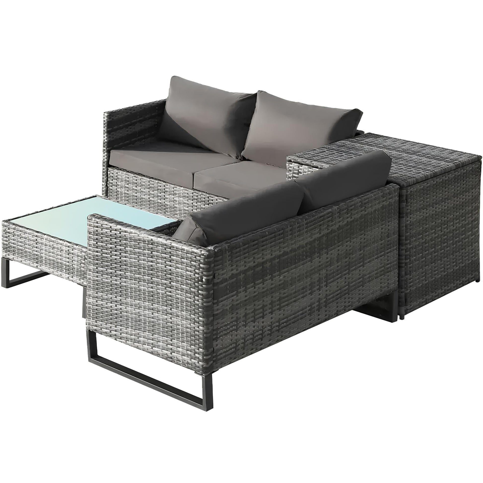 4PCS Garden Rattan Corner Sofa Set Outdoor Furniture Patio Sofa With Storage Box - Homevalley.co.uk