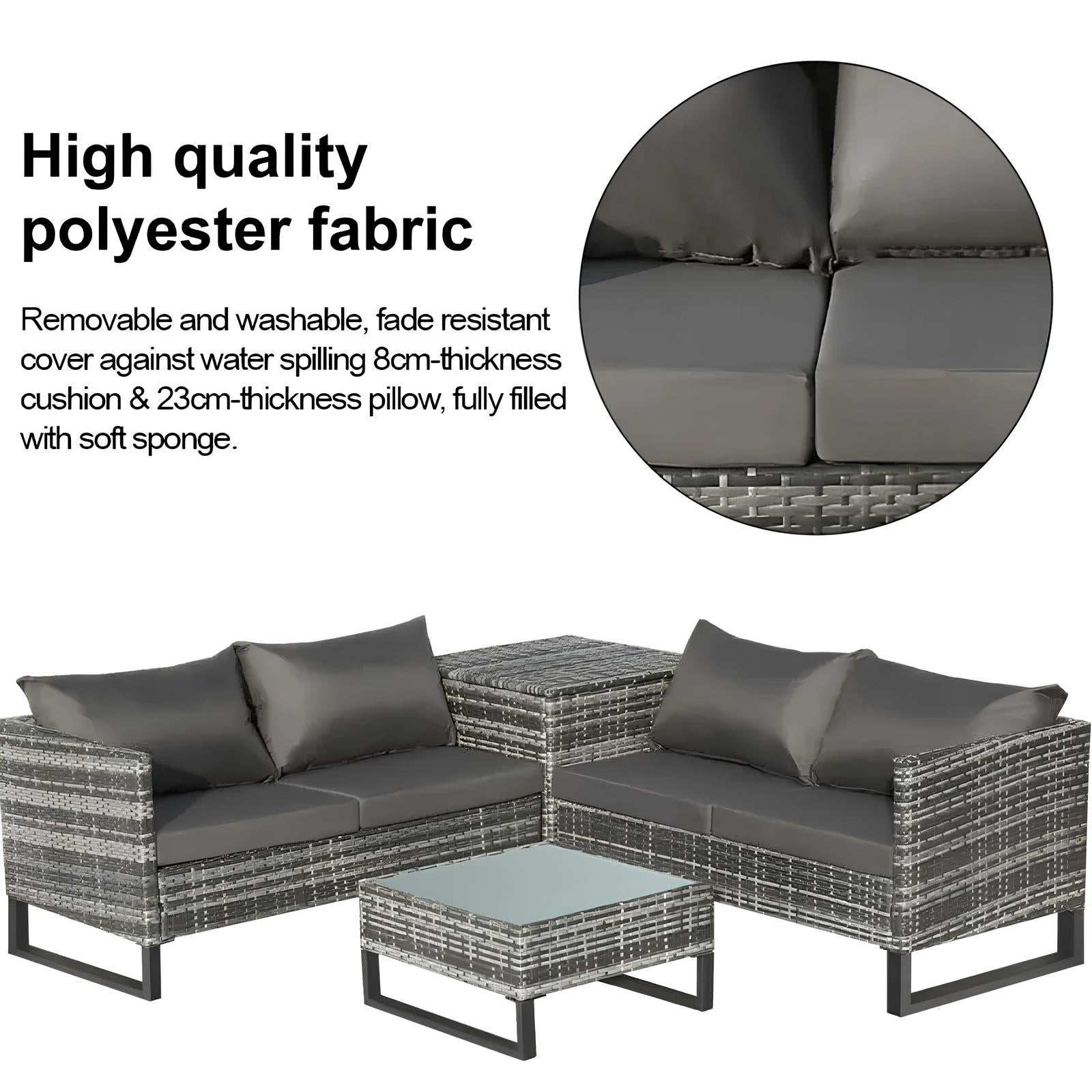 4PCS Garden Rattan Corner Sofa Set Outdoor Furniture Patio Sofa With Storage Box - Homevalley.co.uk