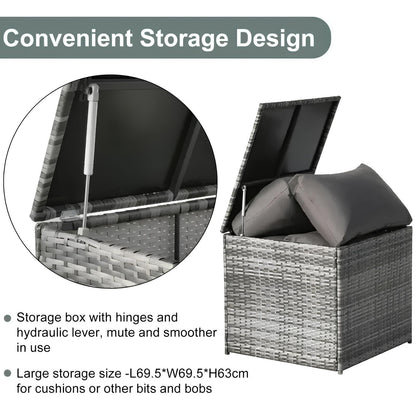 4PCS Garden Rattan Corner Sofa Set Outdoor Furniture Patio Sofa With Storage Box - Homevalley.co.uk