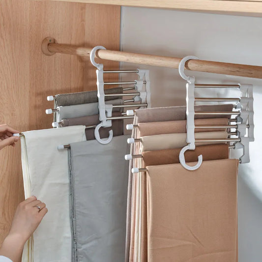 5 In 1 Magic Stainless Steel Folding Trouser Rack, Tie Hanger and Closet Organiser - Homevalley.co.uk