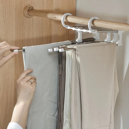 5 In 1 Magic Stainless Steel Folding Trouser Rack, Tie Hanger and Closet Organiser - Homevalley.co.uk