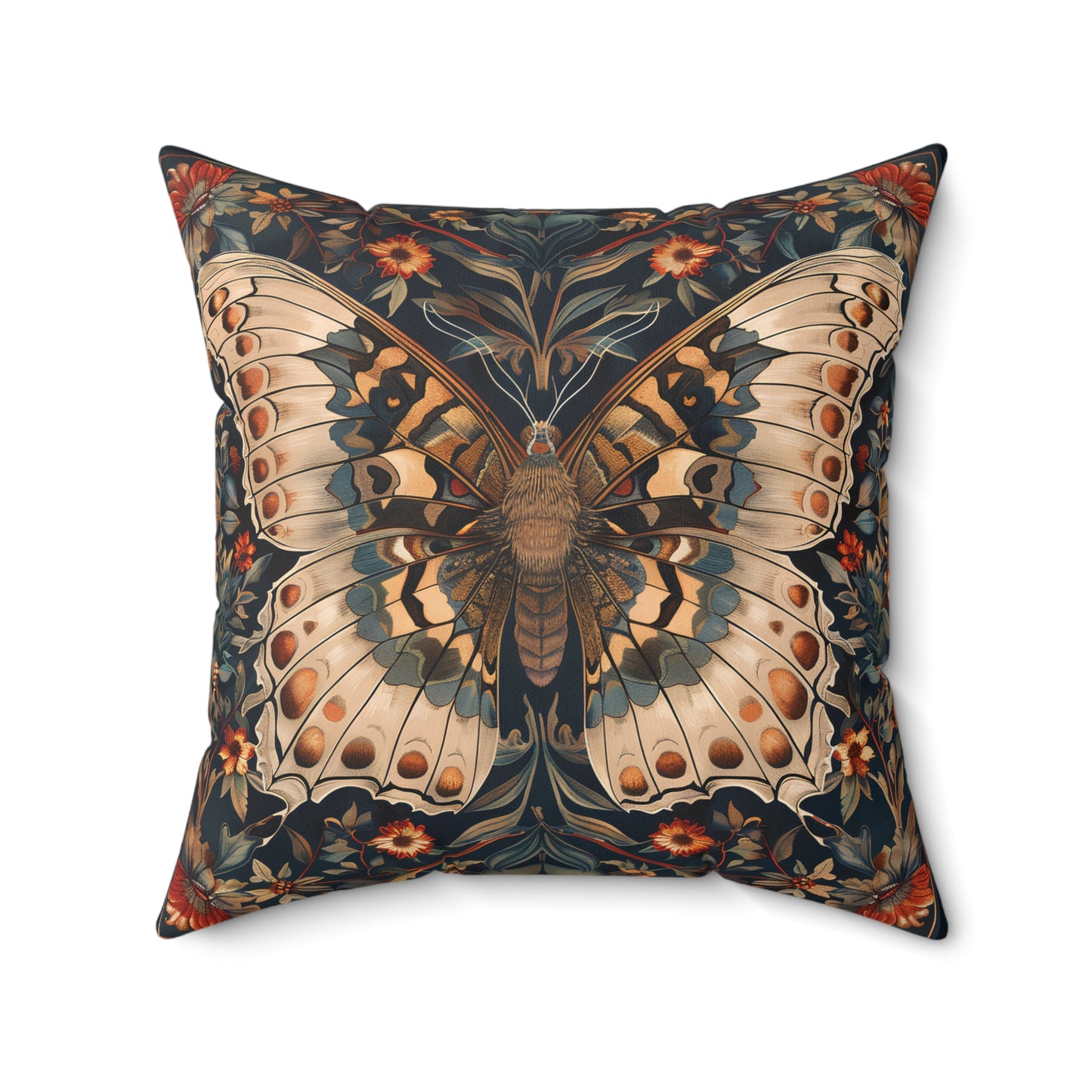Butterfly Design Square Pillow, Butterflies and Flowers, insert included - Homevalley.co.uk