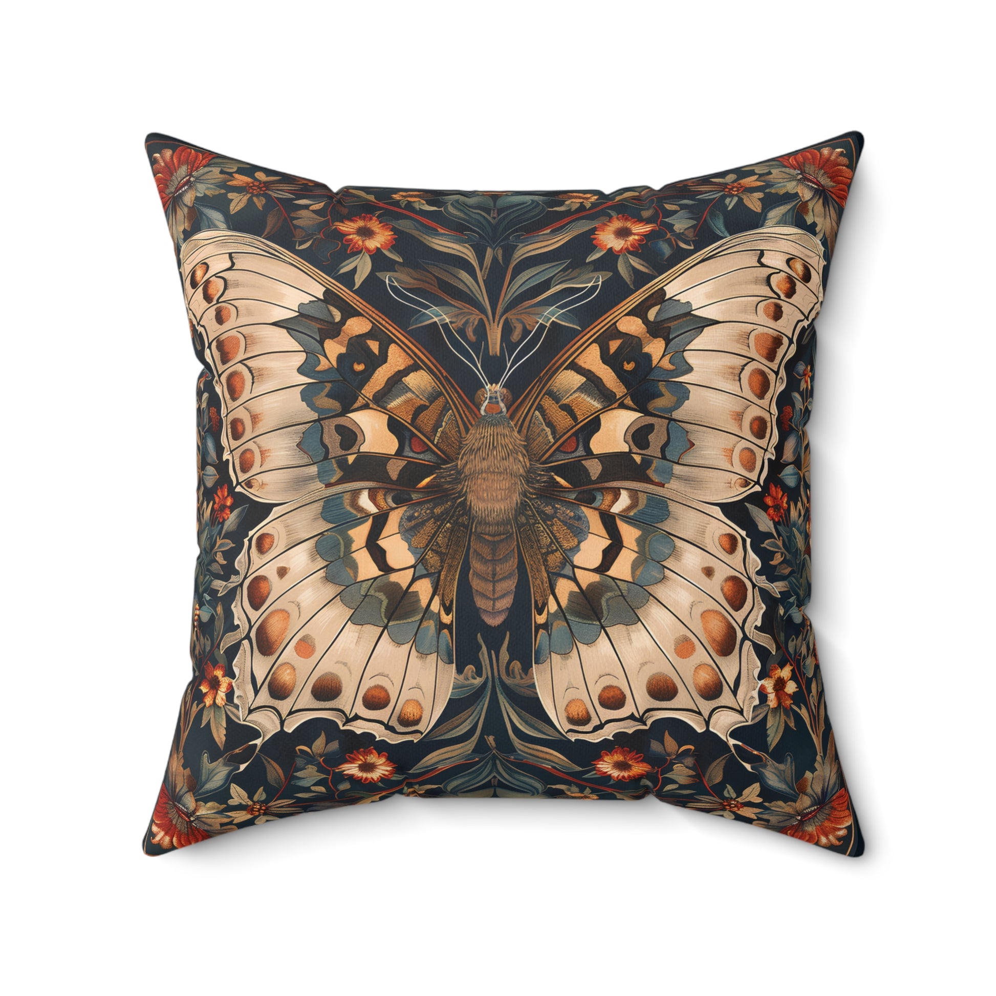 Butterfly Design Square Pillow, Butterflies and Flowers, insert included - Homevalley.co.uk