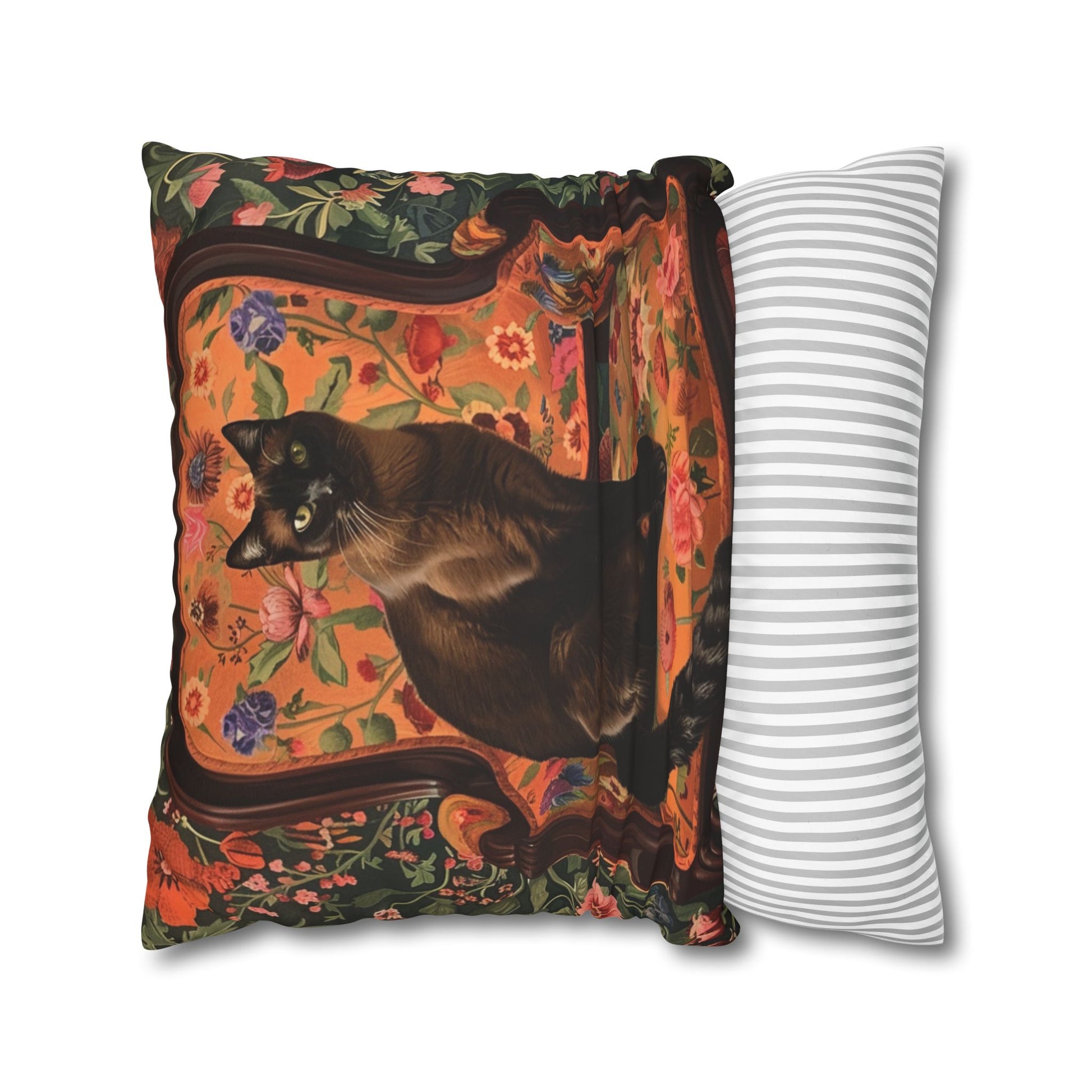 Seamise Cat Cushion Cover, Flowers Cushion Cover, Floral Pillow, Botanical Pillow, Animal Lovers - Homevalley.co.uk