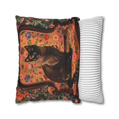 Seamise Cat Cushion Cover, Flowers Cushion Cover, Floral Pillow, Botanical Pillow, Animal Lovers - Homevalley.co.uk