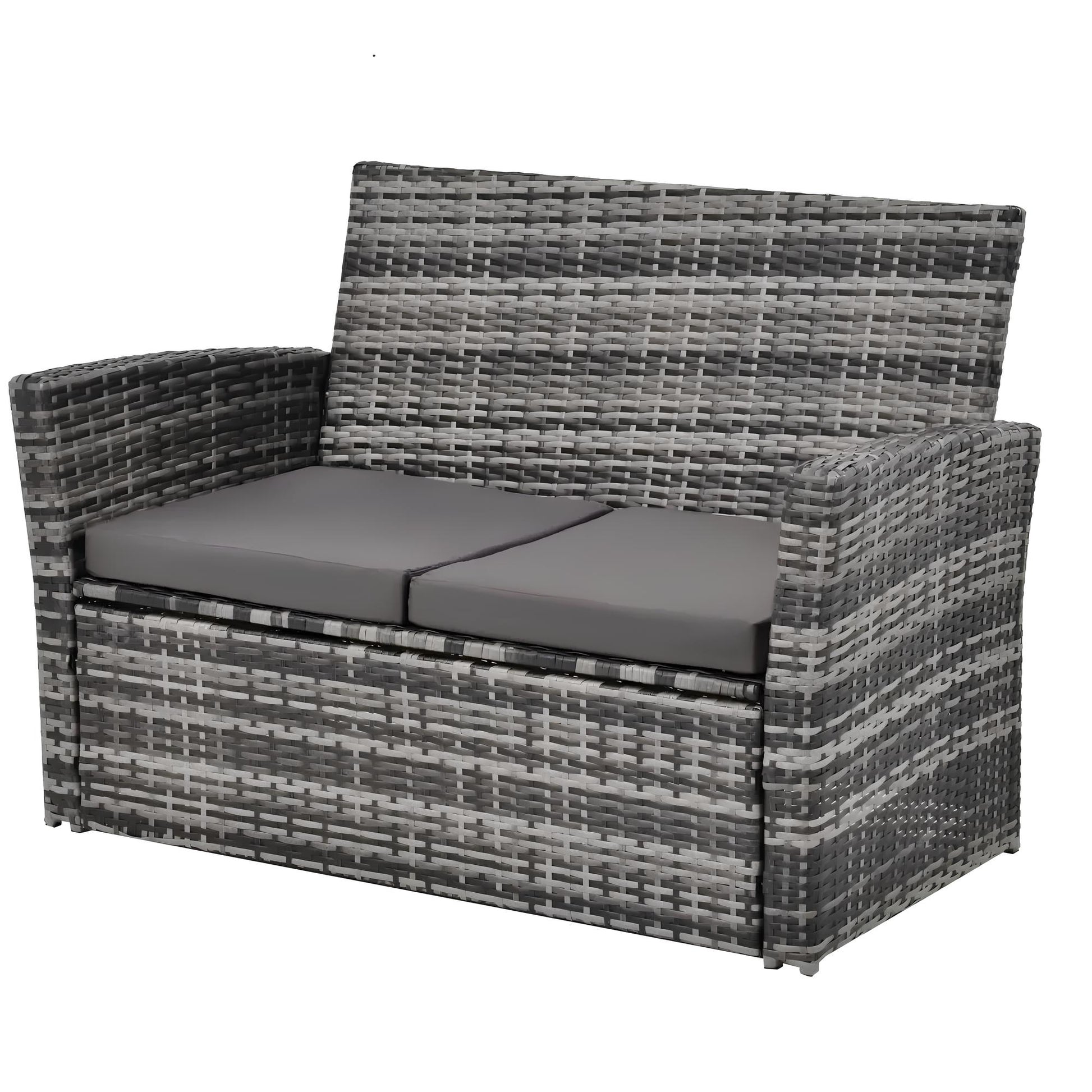 6 Pieces 6 Seater Rattan Patio Sofa Furniture Set with Tempered Glass Coffee Table & Footstools - Homevalley.co.uk