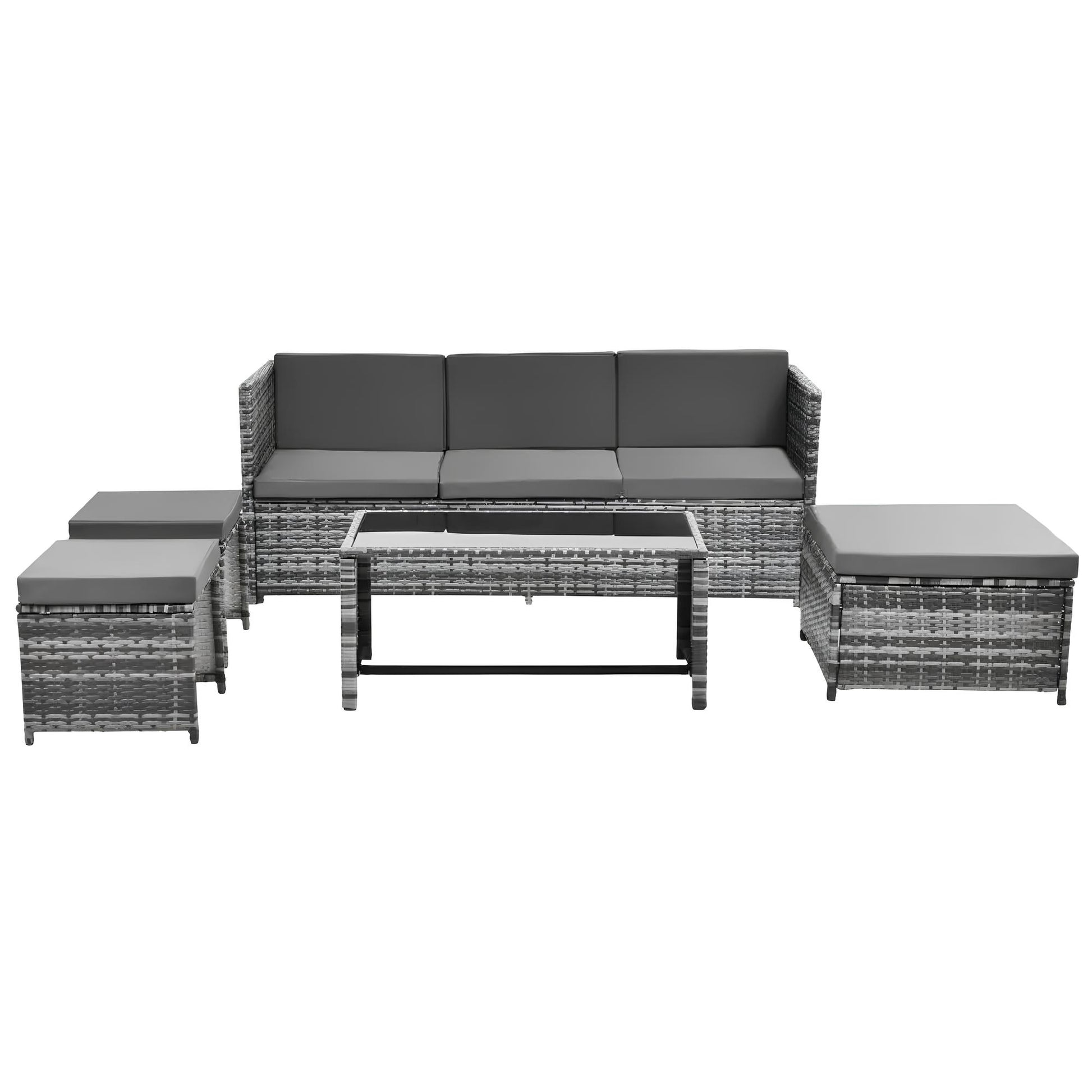 6 Seater Rattan Sofa Lounge Set with coffee table, storage and stools - Homevalley.co.uk
