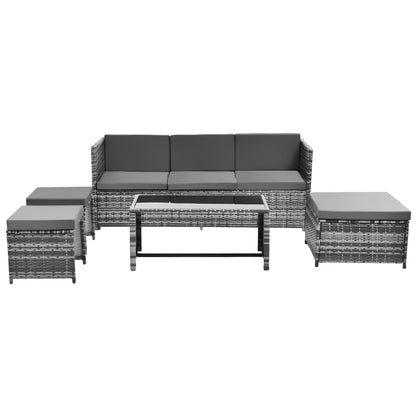 6 Seater Rattan Sofa Lounge Set with coffee table, storage and stools - Homevalley.co.uk